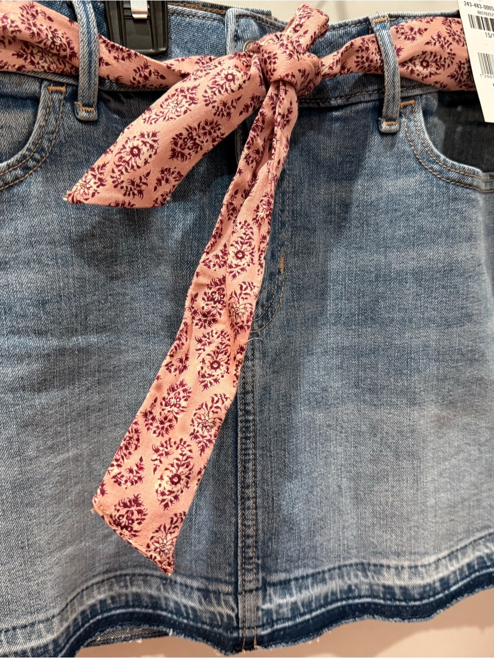 Abercrombie kids Denim Mini Skirt with Pink Floral Tie Belt